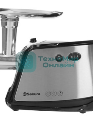 Мясорубка электрическая Sakura SA-6407 серый, 1800 Вт, 2.0 кг/мин, реверс, защита от перегрузки, металлический лоток, насадки - 5