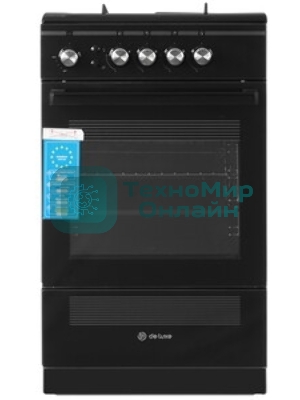 Плита газовая De Luxe 506040.24Г ЧР-001 черный, конфорок 4 шт, духовка 54 л, 50 см x 85 см x 60 см