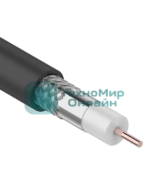 Кабель коаксиальный Rexant RG-6U, 75 Ом, CCS/Al/Al, 64%, бухта 100 м, черный OUTDOOR