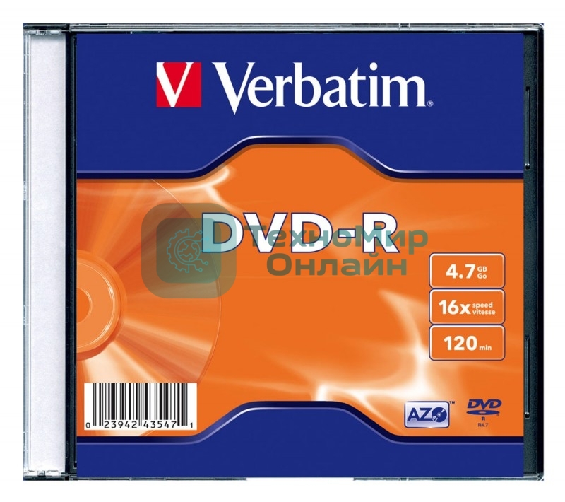 Диск DVD-R Verbatim 16-x, 4.7 Gb, (уп 20 шт) (43547)