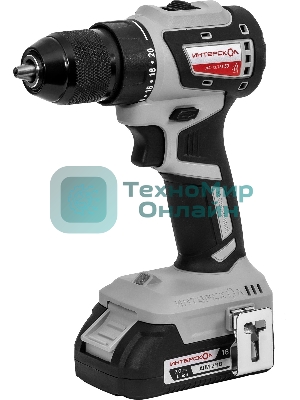 Дрель-шуруповерт ИНТЕРСКОЛ ДА-13/18В 50 КОМБИ, 18 В, 2 Ач, 50 Нм, бесщеточный