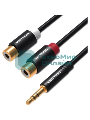 Переходник-разветвитель Vention гибкий Jack 3.5 мм M/2RCA F - 0.3 м черный