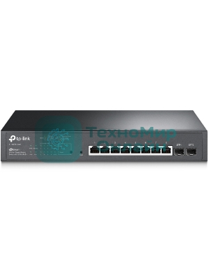 Коммутатор TP-Link JetStream 10-Port Gigabit Smart Switch with 8-Port PoE+, 8× Gigabit PoE+ Ports, 2× Gigabit SFP Slots, 802.3at/af, 150 W PoE Power, 1U 13-inch Rack-mountable Steel CaseIntegration with Omada SDN Controller, 802.1Q VLAN, STP/RSTP/MSTP, IGMP Snoopi