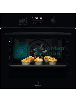 Электрический духовой шкаф Electrolux с конвекцией, приготовление на пару,объем 72 л, утапливаемые переключатели, 10 режимов, автопрограммы, очистка пиролитическая, 3 стекла в дверце, направляющие проволочные + телескопические (1 уровень), термощуп