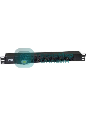 Блок ITK PDU 6 розеток DIN49440 (нем. cтанд.), с автоматом на 10А,1U, без шнура, вх. IEC320 C14, алюминиевый профиль, черный