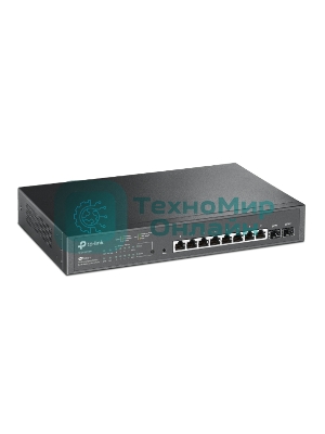 Коммутатор TP-Link JetStream 10-Port Gigabit Smart Switch with 8-Port PoE+, 8× Gigabit PoE+ Ports, 2× Gigabit SFP Slots, 802.3at/af, 150 W PoE Power, 1U 13-inch Rack-mountable Steel CaseIntegration with Omada SDN Controller, 802.1Q VLAN, STP/RSTP/MSTP, IGMP Snoopi