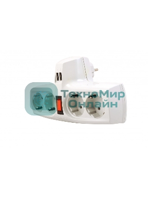 Разветвитель ZIS Pilot T USB, 4 розетки (евро с заземлением), 2*USB