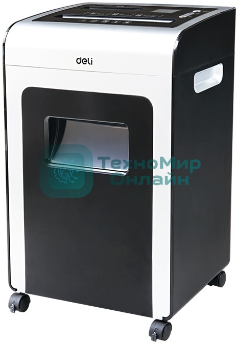 Шредер Deli E9917-EU черный/белый с автоподачей (секр.P-4)/фрагменты/16лист./31лтр./скрепки/скобы/пл.карты/CD