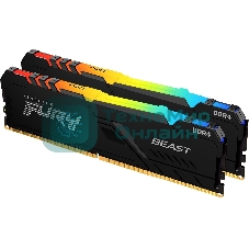 Оперативная память Kingston Fury Beast, DDR4, 64GB (2x32GB), 3200MHz, CL16, DIMM, с радиатором, RGB, черный