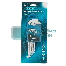 Набор ключей имбусовых Gross 16403 HEX, 1,5–10 мм, S2, 9 шт., удлиненные с шаром, сатинированные