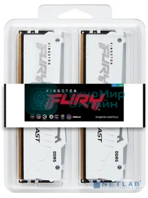 Оперативная память Kingston Fury Beast, DDR5, 32Gb (2x16Gb), 5200MHz, CL40, DIMM, с радиаторами, RGB, белый