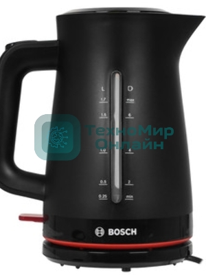 Электрочайник Bosch TWK3M123 черный, 1.7 л, 2400 Вт, скрытый нагревательный элемент