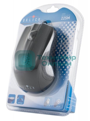 Мышь проводная Oklick 225M черный, 1200 dpi, USB, кнопки - 3