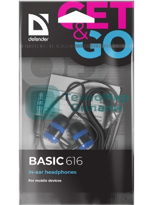 Наушники проводные Defender Basic 616 черный/синий, внутриканальные, Jack 3.5 мм