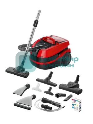 Пылесос Bosch BWD421PET красный, 2100 Вт, уборка влажная/сухая, пылесборник контейнер 5 л