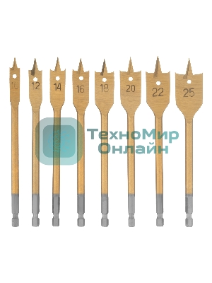 Набор сверл Matrix перовых по дереву, 10-12-14-16-18-20-22-25 мм 8 шт дерев,