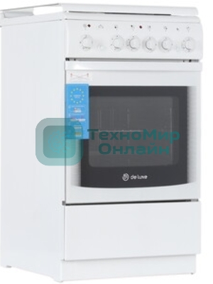 Плита комбинированная De Luxe 506022.05ГЭ (КР) ЧР 030 белый, конфорок 2 газовых и 2 электрических, духовка 54 л, 50 см x 85 см x 60 см