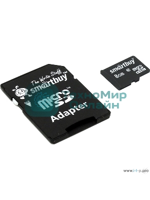 Флеш карта microSD 8Gb, Smartbuy microSDHC Class 10 (SD адаптер)