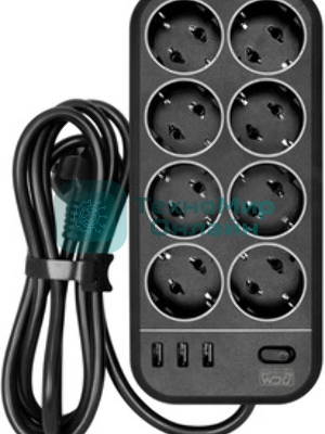 Сетевой фильтр Powercom SP-01 USB2A1CW 3,0М 3.0 м, 4 розетки, белый/серый, коробка