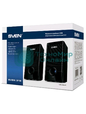 Колонки SVEN 318 черный USB-порт ПК, ноутбука или адаптер 5V DC