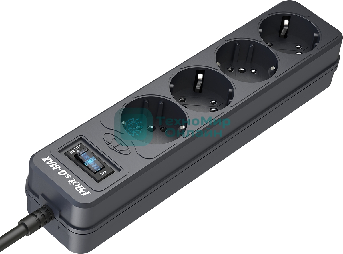 Сетевой фильтр Pilot sG-Max 5 outlets (GP), 15А/3.3 kVt, automatic circuit-breaker, 1.8 m, gfaphite