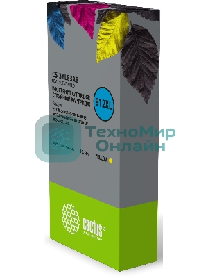 Картридж струйный Cactus CS-3YL83AE 912XL (есть ограничения по прошивке) желтый (10.5 мл) для HP OfficeJet 8012/8014/8015/8017;OfficeJet Pro 8022/8023/8024/8025 AIO