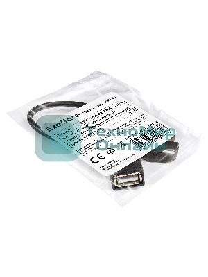 Удлинитель USB 2.0 ExeGate EX-CC-USB2-AMAF-0.15L (Am/Af, угловой 90-градусный коннектор (горизонтальный левый), 0,15м)