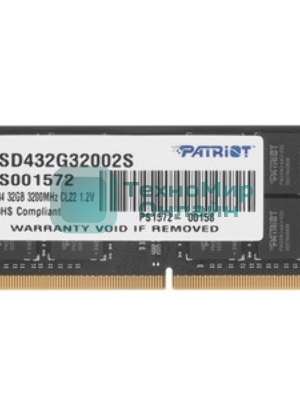Оперативная память Patriot Signature, DDR4, 32GB (1x32 GB), 3200 MHz, CL22, SO-DIMM