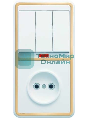 Блок Кунцево-Электро БКВР-212 Бэлла (3-кл. выкл. с инд. + розетка) зол.