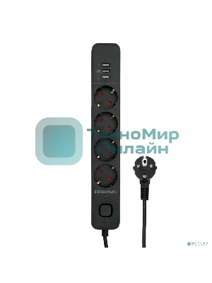 Сетевой фильтр Гарнизон 2.0 Мультипорт EPS-4-U3-B-2, 4 р, 10А, 3xUSB, 2 м, ур.защиты 2+, черный, пакет
