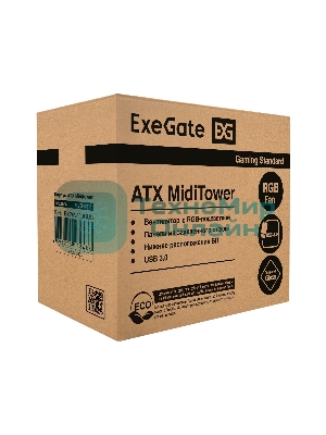 Компьютерный корпус Miditower ExeGate EVO-9211-800NPX (ATX, БП 800NPX с вент. 12см, с окном, 2хUSB+1хUSB3.0, HD аудио, черный, 1 вент. с RGb подсветкой)