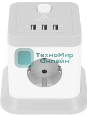 Сетевой фильтр Cablexpert Tower, TWR-4-U3-W-3, 4 р, 10А, 3xUSB, 3.1А, 3 м, ур.защиты 2+, белый, коробка