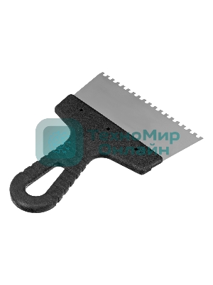 Шпатель из нержавеющей стали Сибртех 150 мм, зуб 4х4 мм, пластмассовая рукоятка