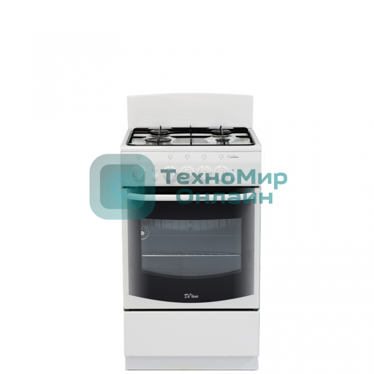 Плита газовая De Luxe 5040.36Г (КР) белый, конфорок 4 шт, духовка 43 л, 50 см x 85 см x 50 см