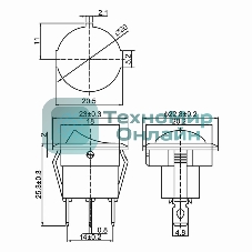 Выключатель клавишный Rexant круглый 250V 6А (3с) ON-OFF зеленый с подсветкой