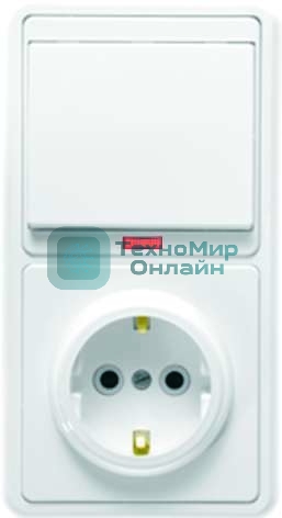 Блок Кунцево-Электро БКВР-056 Бэлла (1-кл. выкл. с подсветкой + розетка с заземл.) белый