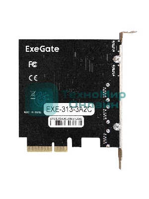 Контроллер ExeGate EXE-313-3A2C (PCI-E x4 v3.0, USB3.2 Gen2 3xType-A + 2xType-C ext., SuperSpeed+ скорость до 10 Gbит/с, разъем доп.питания, ASMedia Chipset ASM3142)