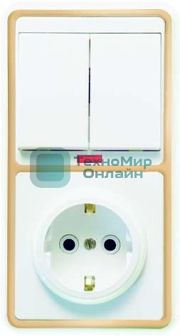 Блок Кунцево-Электро БКВР-055 Бэлла (2-кл. выкл. с инд. + розетка с заземл.) зол.