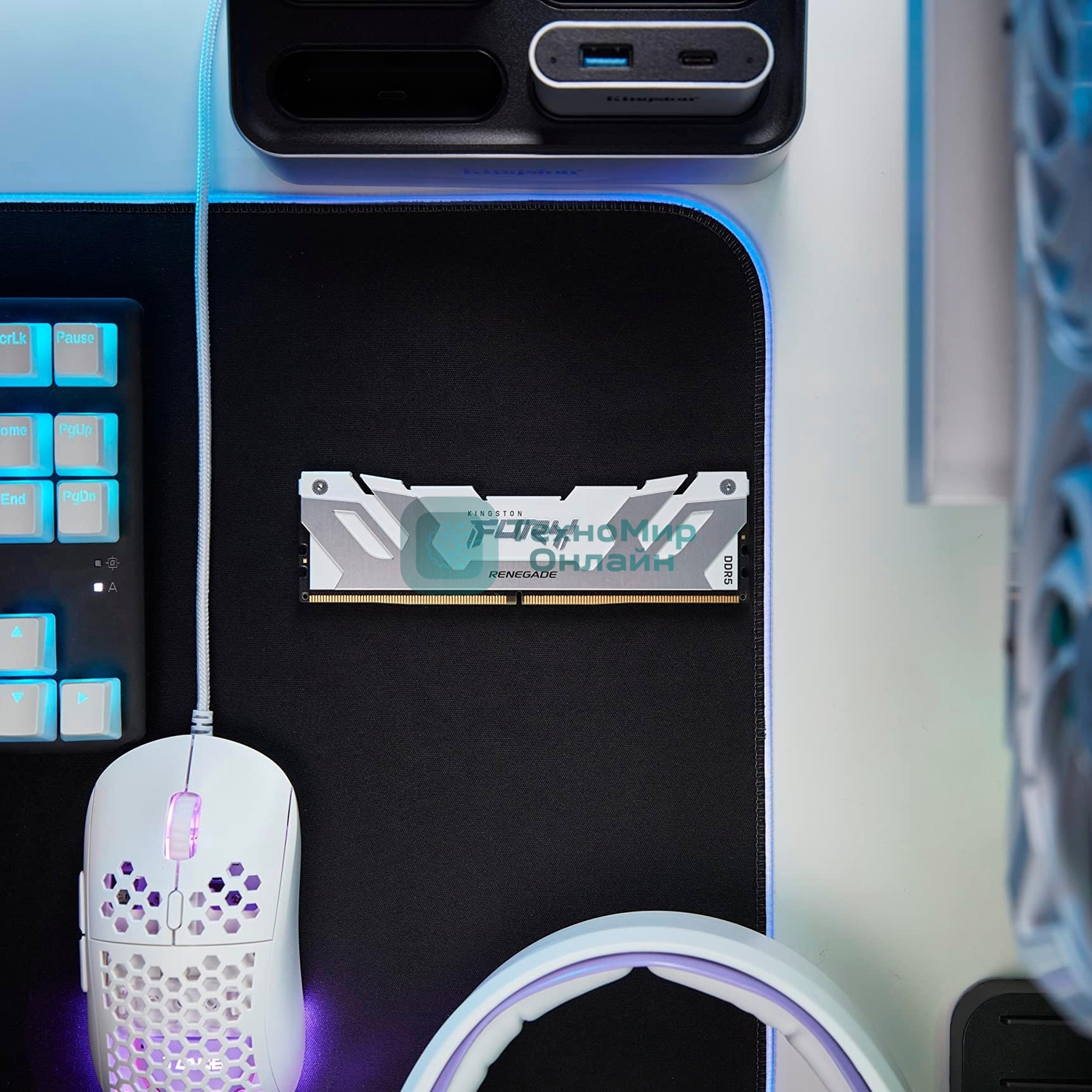 Оперативная память Kingston Fury Renegade, DDR5, 64Gb (2x32Gb), 6400MHz, CL32, радиатор, белый