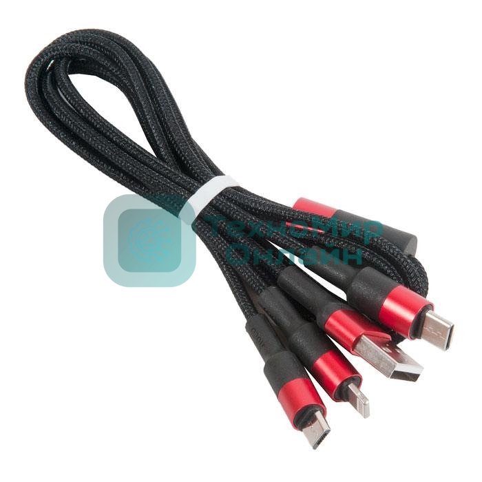 Кабель USB HOCO x26 Xpress one pull three 3 в 1, Lightning+Micro+Type-C, черно-красный