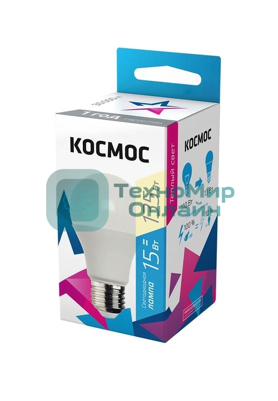 Лампа светодиодная Космос LED BASIC A60 15Вт 220В E27 3000К