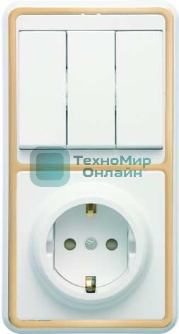 Блок Кунцево-Электро БКВР-036 Бэлла (3-кл. выкл. + евророзетка с защ. шторками) зол.