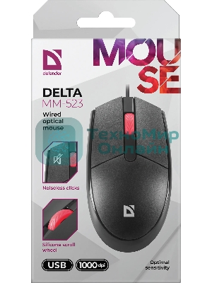 Мышь проводная Defender Delta MM-523 черный, 1000 dpi, USB, кнопки - 3