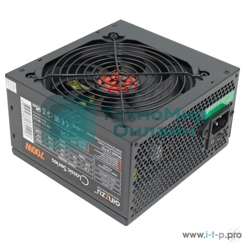 Блок питания Ginzzu CB700 12CM черный,24+4p,2 PCI-E(6+2), 6*SATA, 3*IDE,оплетка MB, кабель питания