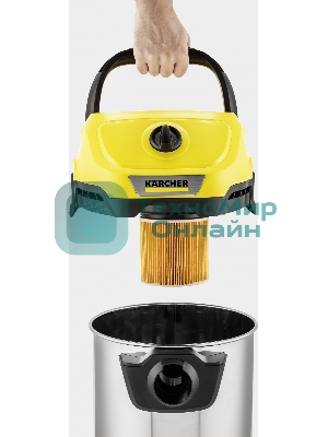 Строительный пылесос Karcher WD 3 S V-17/4/20 желтый, 1000 Вт, уборка сухая/сбор воды, пылесборник мешок/контейнер, 17 л