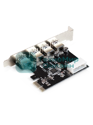 Контроллер ExeGate EXE-314 v2.0 (PCI-E x1 v2.0, 4хUSB 3.0 ext., разъем доп.питания Molex, VIA Labs Chipset VL805)