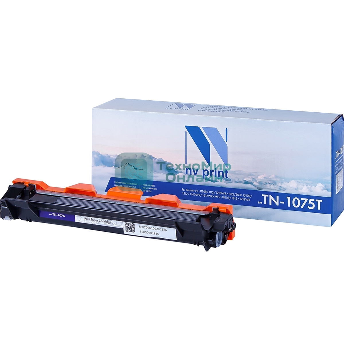 Картридж NVPrint NV-TN1075T (тип TN-1075) Black черный, 1000 стр., для Brother HL-1110R/1112/1210WR/1212/DCP-1510R/1512/1610WR/1612WR/MFC-1810R/1815/1912WR