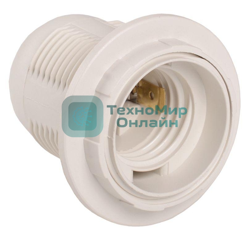 Патрон пластик с кольцом, Е27, белый, стикер на изделии, IEK EPP11-04-01-K01 Ппл27-04-К12