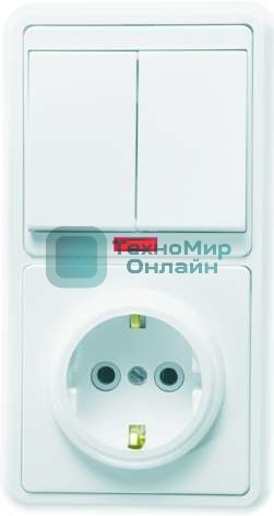 Блок Кунцево-Электро БКВР-055 Бэлла (2-кл. выкл. с инд. + розетка с заземл.) белый