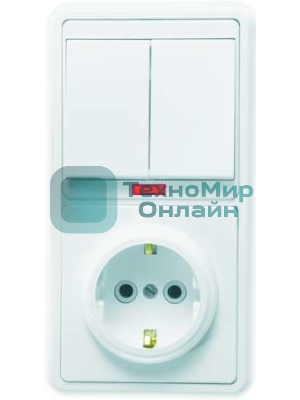 Блок Кунцево-Электро БКВР-055 Бэлла (2-кл. выкл. с инд. + розетка с заземл.) белый